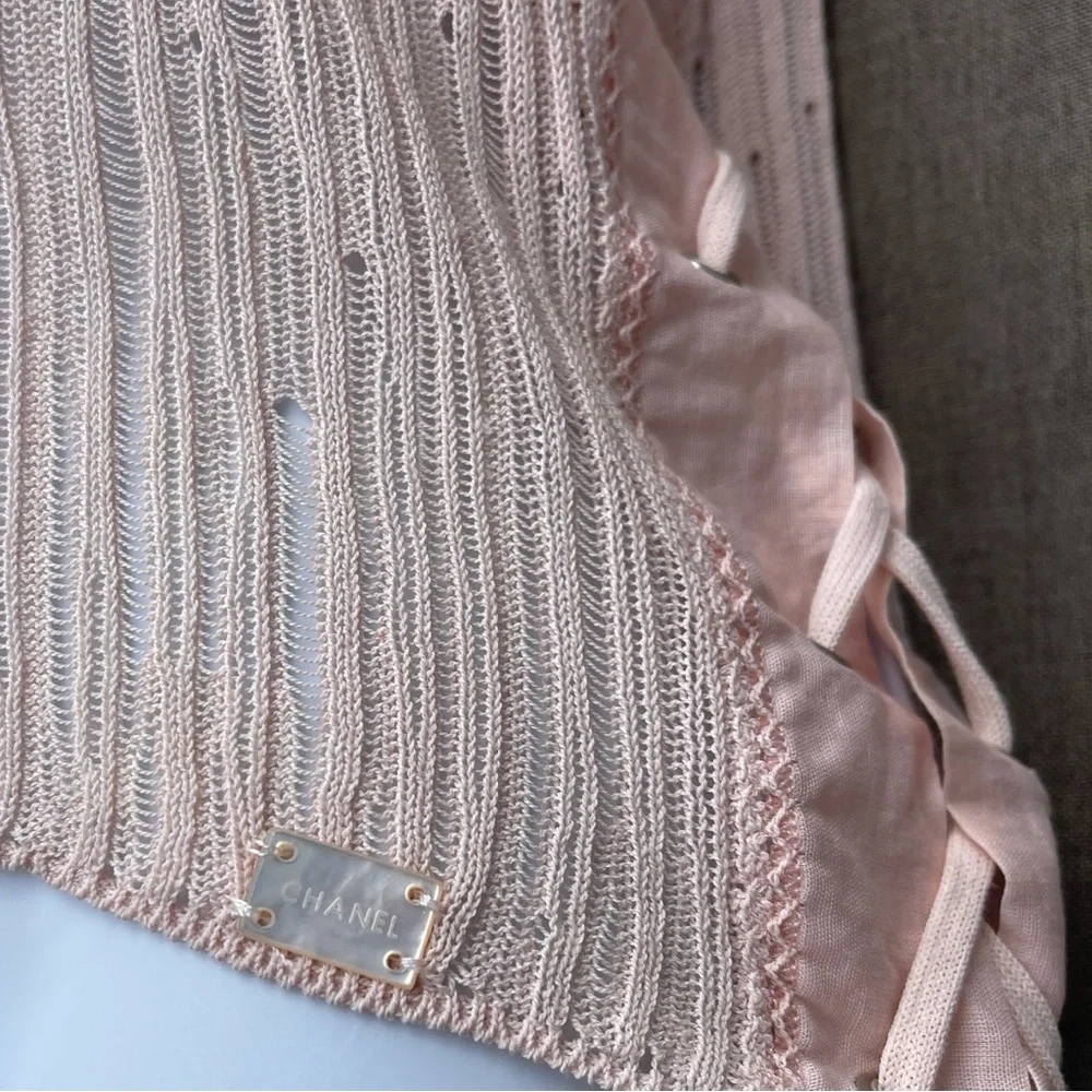 CHANEL Pink Flutter Sleeve Lightweight Knit Top